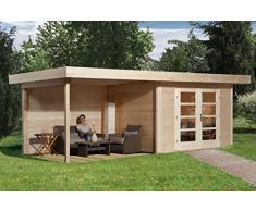 Weka Gartenhaus, Designhaus 126 A Größe 3, 28 mm, DT, Anbau 300 cm ohne RW, braun, 651x375x226 cm, 126.3030.40201