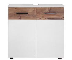 Trendteam Badezimmer Waschbecken Unterschrank Schrank Summer, 70 x 65 x 35 cm in Korpus Weià Melamin, Absetzung Bramberg Fichte Dekor mit Siphonausschnitt