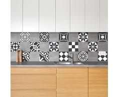 24Â Aufkleber Fliesen | Sticker Selbstklebend FliesenÂ âÂ Mosaik Fliesen Wandtattoo Badezimmer und KÃ¼che | Fliesen KleberÂ âÂ Schwarz und WeiÃÂ âÂ 10Â x 10Â cmÂ âÂ 24-teilig