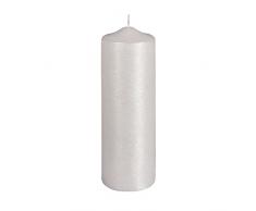 31592102 Stumpenkerze perlmutt, 8cm ø, weiß, 25cm, gelackt, geriffelt