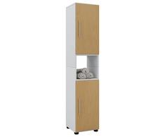 VCM Hochschrank Badschrank Standschrank Badregal Badmöbel Schrank Badezimmer Regal WeiÃ/Buche 152 x 31 x 30 cm Hebola