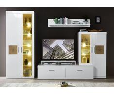 Stella Trading Wohnwand Anbauwand Set Besteht aus 4 Typen, Holz, Weiss, 48 x 300 x 201 cm