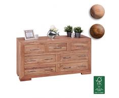 Wohnling Sideboard Massivholz Akazie mit 7 Schubladen, Kommode 140 x 75 x 44 cm im Landhausstil, Design Anrichte aus Naturholz, Moderner Dielenschrank aus echtem Holz mit edlen Metallgriffen