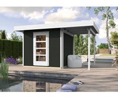 Weka Gartenhaus, Designhaus wekaLine 172 A Größe 2, 28 mm, ET, Anbau 150 cm, anthrazit, 429x316x226 cm, 172.2424.76101