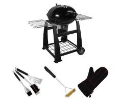Lokkii Perfection Trolley Holzkohle Kugelgrill, Durchmesser 57 cm, schwarz + Grillbesteck + Grillbürste + Feuerchips