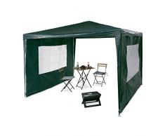 Relaxdays Pavillon 3x3 m, 2 Seitenteile, Metall Gestell, PE Plane, Fenster, Festival Partyzelt, Geschlossen, Grün