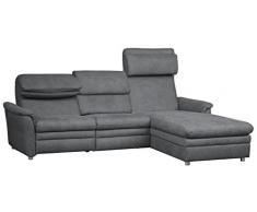 Cavadore Chalsay Polsterecke mit Longchair rechts inkl. Kopfteilverstellung / mit Federkern / Eckcouch im modernen Design / Größe: 252 x 94 x 177 cm (BxHxT) / Farbe: Grau (argent)