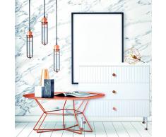 Phoenix Kommode Pattern 3 Schubladen mit Soft-Close, Gefräster Front und Kupfer-Farbenen Metallgriffen und Füssen, Holz, Weiss, 40 x 90 x 83.6 cm