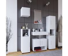 VCM Badmöbel Set Komplettset 5-tlg Bad Badezimmer Badschrank Unterschrank Spiegel Hängeschrank Weià Hebola l