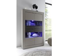 Vitrine Basic 4-türig, 102 x 162 x 43 cm, beige matt / wenge