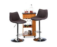 Relaxdays Barhocker 2er Set, höhenverstellbar, drehbar, mit Lehne, Kunstleder, Metall, HxBxT: 107 x 45 x 45 cm, braun