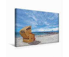 Premium Textil-Leinwand 45 x 30 cm Quer-Format Einsamer Strandkorb an der Ostsee | Wandbild, HD-Bild auf Keilrahmen, Fertigbild auf hochwertigem Vlies, Leinwanddruck von Tobias de Haan