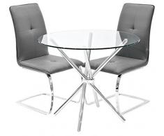 Febland Chrom Criss-Cross-Basis Esstisch und 2 Belmont Esszimmerstühle, Glas, Grau, 74 x 90 x 90 cm