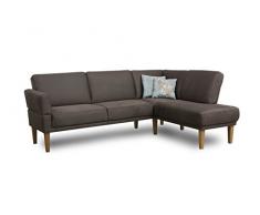Cavadore Sitzecke Femarn mit Ottomanen rechts und klappbaren Armlehnen / Eckbank für Küche oder Esszimmer mit Federkernpolsterung / GröÃe: 254 x 98 x 187 cm / Pflegeleichter Mikrofaserbezug in Lederoptik in dunkelgrau