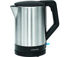 Bomann WKS 3002 CB Wasserkocher 1,5 L, verdecktes Edelstahlheizelement, automatische Abschaltung, Basisstation mit Kabelaufwicklung, 2200 W, Schwarz / Edelstahl