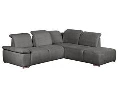 CAVADORE Ecksofa Tabagos / Couch mit Ottomane rechts / Modernes Sofa mit Sitztiefenverstellung / Inkl. Kopf- und Armteilverstellung/ 283 x 85 x 248 / Grau