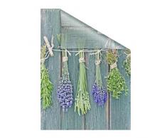 Lichtblick Fensterfolie 100 x 100 cm mit Motiv Kräuter - Grün, Selbstklebender Sichtschutz ohne Bohren, blickdichtes Fensterdekor, für alle Glasflächen