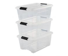 IRIS OHYAMA 103428 New Top Box NTB-15 stapelbare Aufbewahrungsboxen mit Klickverschluss, Plastik, transparent Deckel, 15 L, 3er Set