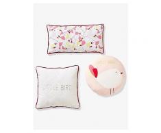 Vertbaudet 3er-Set Kinderzimmer-Kissen "Kleiner Vogel" rosa bedruckt