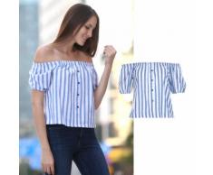 Off-Shoulder-Bluse mit dekorativer Knopfleiste