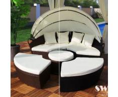 LED-Sonneninsel aus Polyrattan mit Kissen