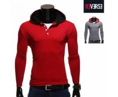 Langarmshirt mit Kapuze & Knopfleiste