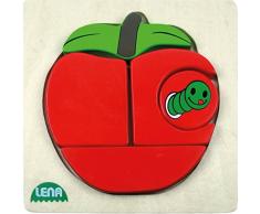 Lena 32135 - Holzpuzzle Apfel, Kinderpuzzle mit Grundplatte 14 x 14 cm und 5 Puzzleteilen, Teile und Platte aus 100% FSC Holz, Puzzlespiel für Kinder ab 18+ Monaten, Legespiel für Kleinkinder