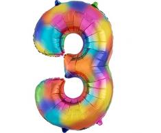 Amscan 3853301 Folienballon SuperShape Zahl 3 Rainbow Splash, Regenbogenfarben, S