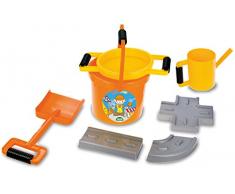 Lena 05440 - Happy Sand Spielset Straßenbau, 7 teiliges Set, orange, Sandspielzeug Set für Kinder ab 2 Jahre, Bauspielset mit Eimer, Sieb, 3 Straßenbau Förmchen, große Sandschaufel und Ölkanne