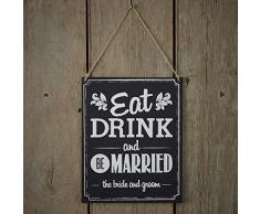 Ginger Ray AF-674 Kreidetafel aus Holz Eat Drink Be Married, Schwarz