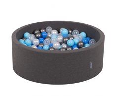 KiddyMoon Bällebad 90X30cm/300 Bälle ∅ 7Cm Bällepool Mit Bunten Bällen Für Babys Kinder Rund, Dunkelgrau:Perle/Blau/Baby Blue/Transparent/Silber