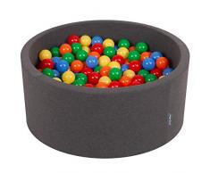 KiddyMoon Bällebad 90X40cm/300 Bälle ∅ 7Cm Bällepool Mit Bunten Bällen Für Babys Kinder Rund, Dunkelgrau:Gelb/Grün/Blau/Rot/Orange