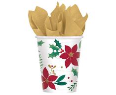 amscan 582189 Pappbecher mit Stechpalmenmotiv und Weihnachtsstern, 266 ml, 7,62 x 8,89 cm, 8 Stück