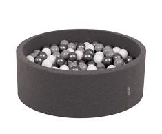 KiddyMoon Bällebad 90X30cm/300 Bälle ∅ 7Cm Bällepool Mit Bunten Bällen Für Babys Kinder Rund, Dunkelgrau:Weiß/Grau/Silber