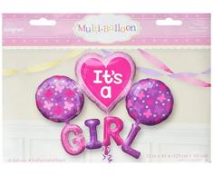 Amscan 3121701 Folienballon Its a girl zur Geburt rosa Ballon heliumgeeignet Kunststofffolie Geschenk Party