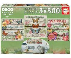 Educa Borras 17965 3X500 Garten Auf Dem Land Puzzle, Multicolor