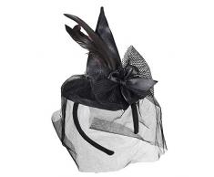Widmann 9369S – Minihexenhut auf Haarreifen, mit Federn und Schleier, schwarz, Kopfbedeckung, Accessoire, für Hexenkostüme, Halloween, Karneval, Motto Party
