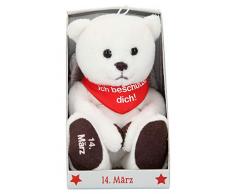 Depesche 8139.074 - Schutzengel Bär aus Plüsch, ca. 9 cm, mit Datum 14. März, Geschenk für Geburtstag, Jahrestag oder Hochzeitstag
