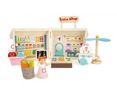 Small Foot 11393 Einkaufsladen im Koffer aus Holz, im praktischen Holzkoffer, ideal für Reisen Spielzeug, Mehrfarbig