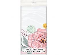 Unique Party 72553 bemalt Pink Floral Kunststoff Tischdecke, 7 ft x 4.5 ft