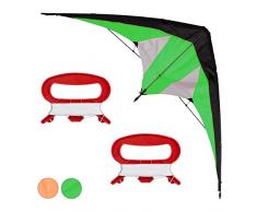 Relaxdays Lenkdrachen, Zweileiner, groß, Kinder & Erwachsene, Deltadrachen, 30 m Schnur mit Spule, Kite 170x66 cm, grün