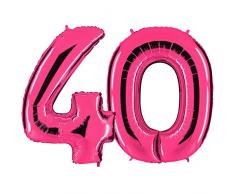Ballon Zahl 40 in Pink - XXL Riesenzahl 100cm - zum 40. Geburtstag - Party Geschenk Dekoration Folienballon Luftballon Happy Birthday Rosa - PARTYMARTY GMBH