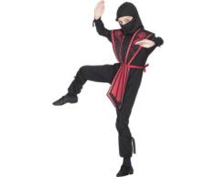 Smiffys Kinder Ninja Kostüm, Jumpsuit mit Kapuze, Überwurf, Gürtel und Bänder, Größe: L, 25081
