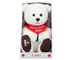 Depesche 8139.068 - Schutzengel Bär aus Plüsch, ca. 9 cm, mit Datum 08. März, Geschenk für Geburtstag, Jahrestag oder Hochzeitstag