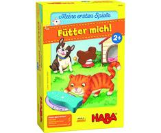 HABA 305473 - Meine ersten Spiele – Fütter mich! Zuordnungsspiel ab 2 Jahren für 1 – 5 Spieler mit 5 Holzfiguren zum Thema Haustiere, Spieldauer 5 min, vermittelt Regelverständnis an Kleinkinder