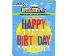 Unique Party Supplies Buchstabe Happy Birthday Kerzen in Halter, Set von 13