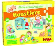 HABA 305470 - Mein erstes Puzzle – Haustiere, Puzzleset für Kleinkinder ab 2 Jahren mit 5 Motiven und einem Hund aus Holz für freies Spielen