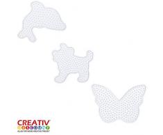 folia 73212 Stiftplatten Set Tierwelt, 3 transparente Steckplatten für Bügelperlen mit einem Durchmesser von 5 mm, Delfin, Hund und Schmetterling