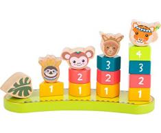 small foot 11092 Steckspiel mit Zahlen Jungle aus Holz, FSC 100%-zertifiziert, 16-tlg. Set mit bunten Holzklötzen Spielzeug, mehrfarbig
