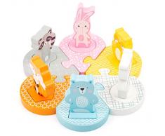 small foot 11472 Steckpuzzle Pastell, Motorikspielzeug, mit 6 abnehmbaren Tierfiguren, ab 2 Jahren